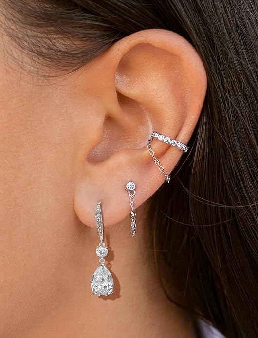 Drop Dangle Earrings for Women, Pear Cut Cubic Zirconia Long Teardrop Wedding Bridal Earrings, Silver Rose Gold Plated Copper Brass Micro Inlay CZ Gorgeous Plain Simple Fine Jewelry Gifts Box