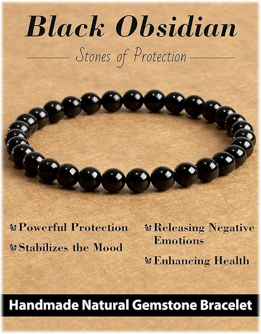 Handmade Natural Stone Beaded Stretch Bracelets,Healing Crystals Protection Bracelet,Spiritual Jewelry Gifts for Women & Men,Replacement Beads Included