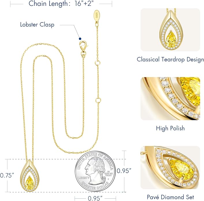 Kstyle 14K Gold Lab-Grown Moissanite/Emerald/Birthstone Pendant Necklaces for Women, Wife Girlfriend Daughter Mom Grandma Gifts, Dainty Birthday Jewelry for Her (925 Sterling Silver Base) Non Tarnish