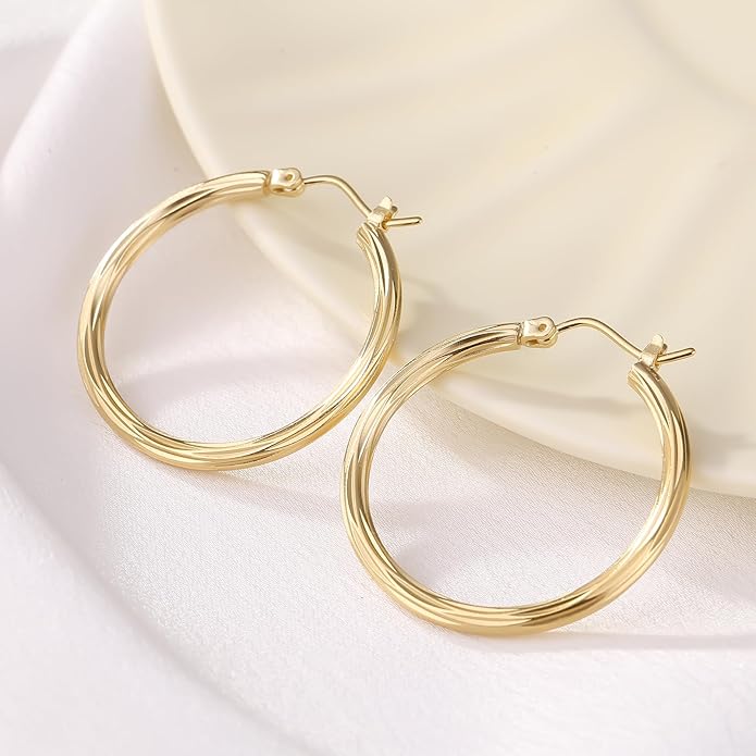 ToHeart 14k Twisted Hoop Earrings for Womens Hypoallergenic Small Gold Plated Hoop Earrings