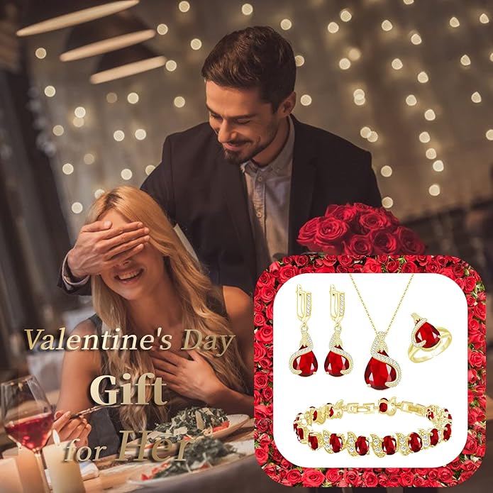 GZWHD Jewelry Set for Women Water Drop Cubic Zirconia Artificial Crystal Earrings Pendant Necklace Open Ring Tennis Bracelet Wedding Anniversary Birthday Engagement Gift for Bridesmaid Wife Girlfriend Friend