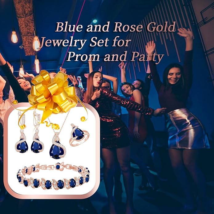 GZWHD Jewelry Set for Women Water Drop Cubic Zirconia Artificial Crystal Earrings Pendant Necklace Open Ring Tennis Bracelet Wedding Anniversary Birthday Engagement Gift for Bridesmaid Wife Girlfriend Friend