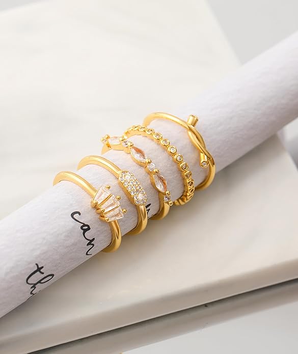WFYOU Gold Rings for Women that Don't Tarnish Cubic Zirconia Ring Stackable Rings for Women Dainty 14K Gold Plated Rings Set Wedding Bands for Women Gold Jewelry Ring Size 6 7 8 9 10
