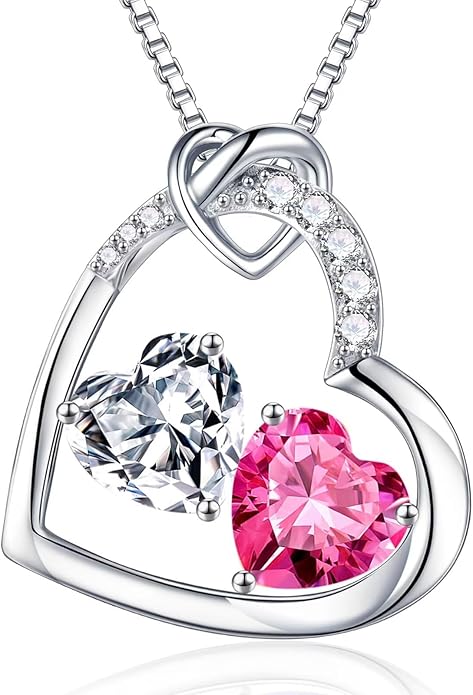 Iefil Birthstone Necklace for Women - 925 Sterling Silver Birthstone Necklace, Anniversary Birthday Gifts for Women Wife Girlfriend, Jewelry for Mom Daughter