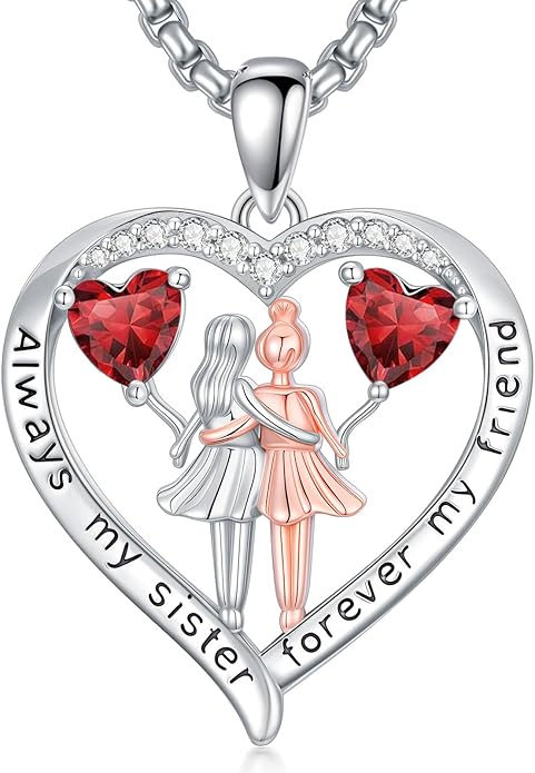 Always My Sister Forever My Friend Birthstone Pendant Necklace Women Jewelry Christmas Valentine Mothers Day Birthday Gifts for Women Sister From Sister