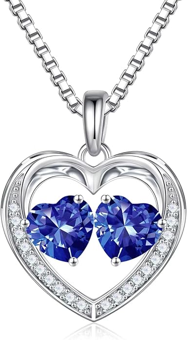 Iefil Birthstone Jewelry for Women - 925 Sterling Silver Birthstone Necklace, Anniversary Birthday Gifts for Women, Jewelry Gifts for Her Wife Mom Daughter