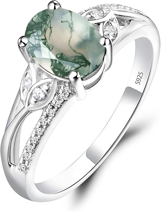 925 Sterling Silver Oval Shaped 8X6 MM Gemstone Ring Leaf Engagement Ring for Women Jewelry