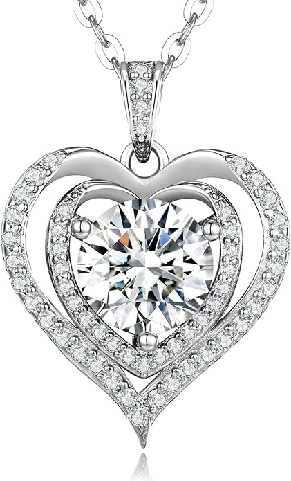 Moissanite Necklace for Women,1-2 Carat Heart Necklace Pendant Engraved with 'I LOVE YOU', 18K Gold Plated S925 Silver Jewelry Anniversary Birthday Gift for Girlfriend Wife Mom