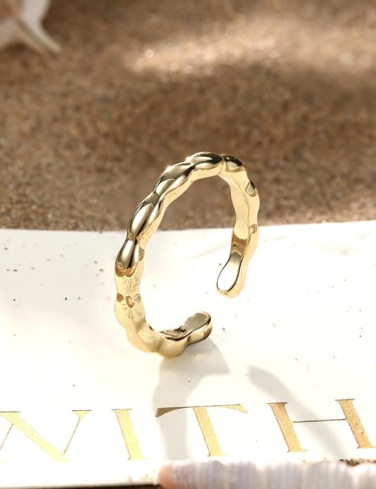 FIASASO 14K Gold Filled Toe Rings for Women Non Tarnish 14K Gold Filled Toe Ring Adjustable Band Opal Dainty Toe Ring Summer Beach Open Toe Rings Foot Jewelry