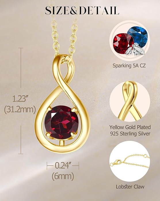FANCIME Birthstone Necklaces for Women Fine Jewelry Sterling Silver Dainty Infinity Pendant Anniversary Birthday Christmas Gifts for Her Wife Mom Lady Daughter, Chain 16"+2" Extend