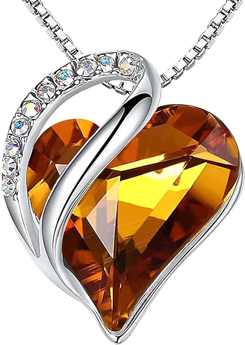 Necklaces for Women, Infinity Love Birthstone Heart Crystal Pendant, Birthday Jewelry Gifts for Her, Mom, and Wife, Silver Plated, 18 plus 2 inch Adjustable Chain