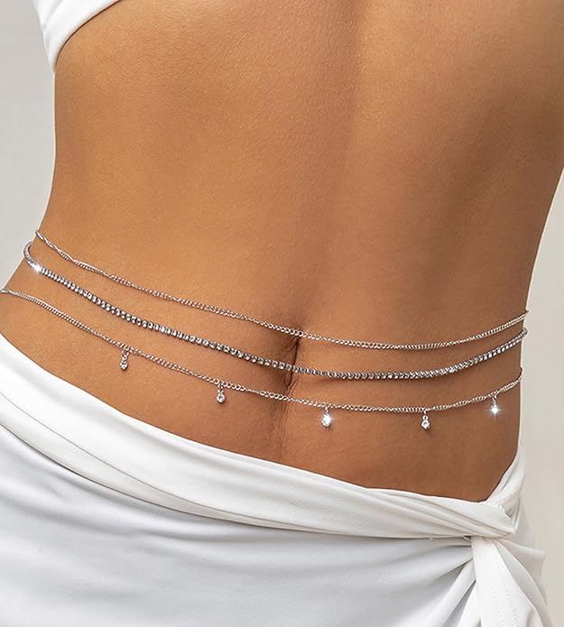 MODRSA Body Chain Belly Chain Silver Gold Waist Chain Body Chain Jewelry for Women Body Jewelry for Women Waist Chains Belly Chains for Women Chain Bra Lingerie