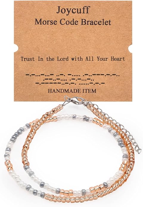 Birthday Gifts for Women Layered Morse Code Bracelets for Mom Aunt Friends Wife Her Beaded Strand Bracelet