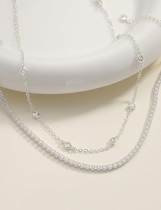 RLMOON Gold Anklets for Women CZ Ankle Bracelet 14K Gold Plated Waterproof Dainty Layered Tennis Heart Dot Chain Silver Clover Anklet Trendy Foot Jewelry