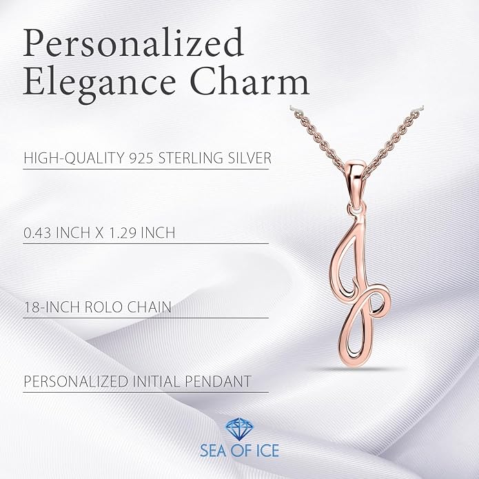SEA OF ICE Letter Initial Necklace, Alphabet Letter Pendant Necklace, Sterling Silver, Gold, Rose Gold Necklace for Women, Elegant Initial Necklaces, Personalized Custom Women's Necklaces