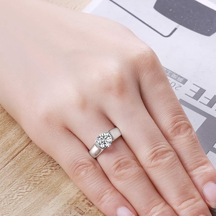 AINUOSHI 2.0 Carat Moissanite Ring, Wedding Ring, Made with Sterling Silver, Round Cut, Gift for Wedding, Engagement and Anniversary