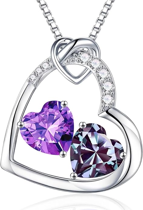 Iefil Birthstone Necklace for Women - 925 Sterling Silver Birthstone Necklace, Anniversary Birthday Gifts for Women Wife Girlfriend, Jewelry for Mom Daughter