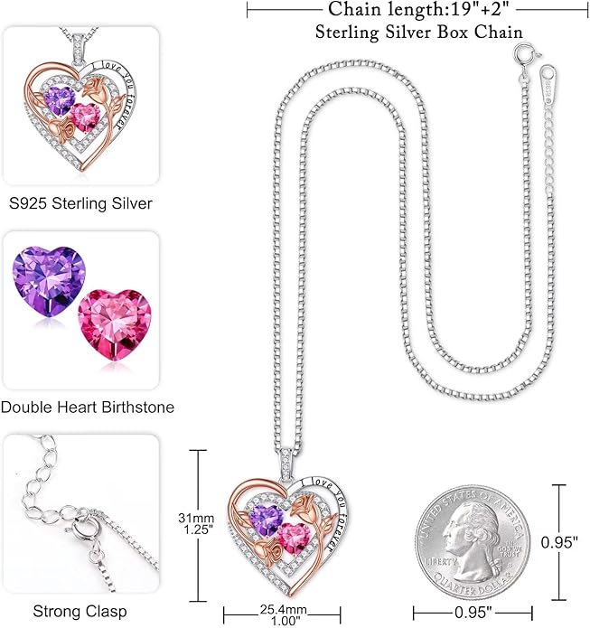 Iefil Birthstone Necklace for Women - Sterling Silver Birthstone Necklace Anniversary Birthday Gifts for Her Wife Mom Daughter