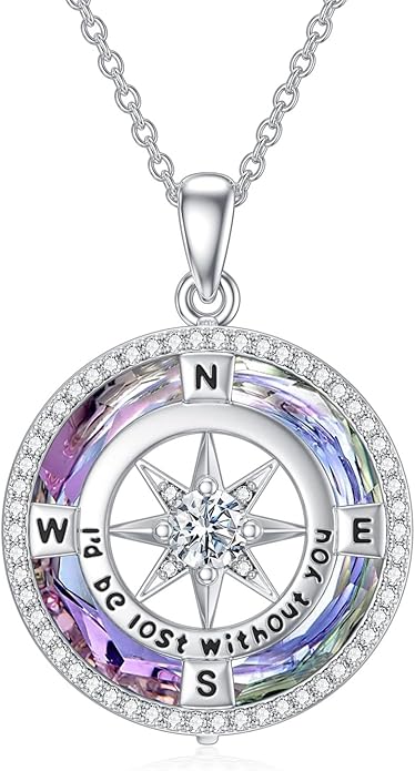 TOUPOP Compass Necklace for Women 925 Sterling Silver I'd be Lost without You Compass Pendant Birthstone Necklaces Anniversary Jewelry Birthday Gift for Girlfriend Wife Graduation Gifts for Her Daugthter