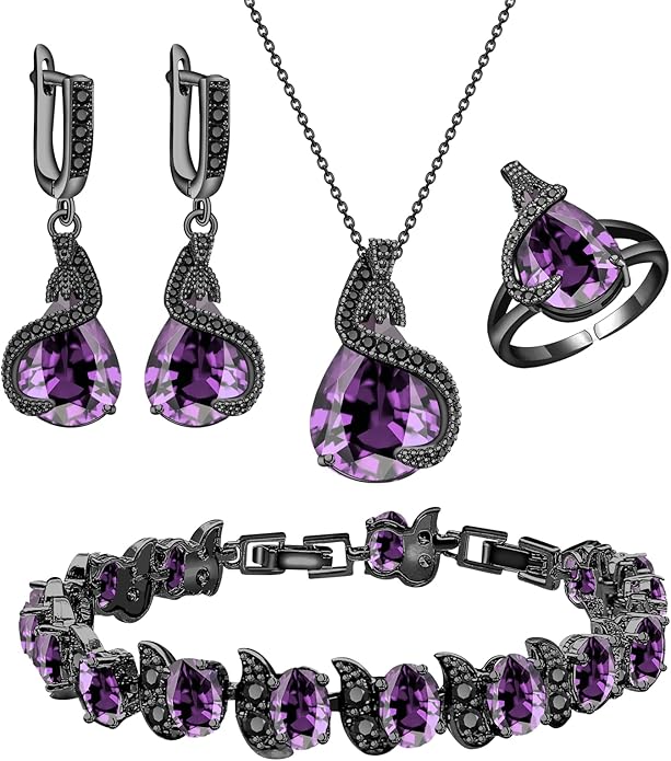 GZWHD Jewelry Set for Women Water Drop Cubic Zirconia Artificial Crystal Earrings Pendant Necklace Open Ring Tennis Bracelet Wedding Anniversary Birthday Engagement Gift for Bridesmaid Wife Girlfriend Friend