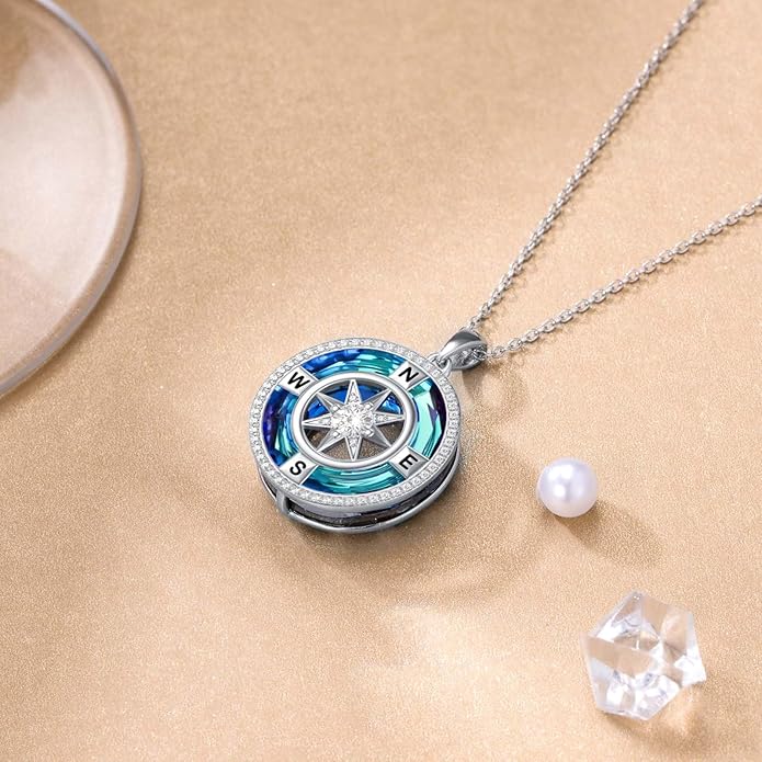 TOUPOP Compass Necklace for Women 925 Sterling Silver I'd be Lost without You Compass Pendant Birthstone Necklaces Anniversary Jewelry Birthday Gift for Girlfriend Wife Graduation Gifts for Her Daugthter