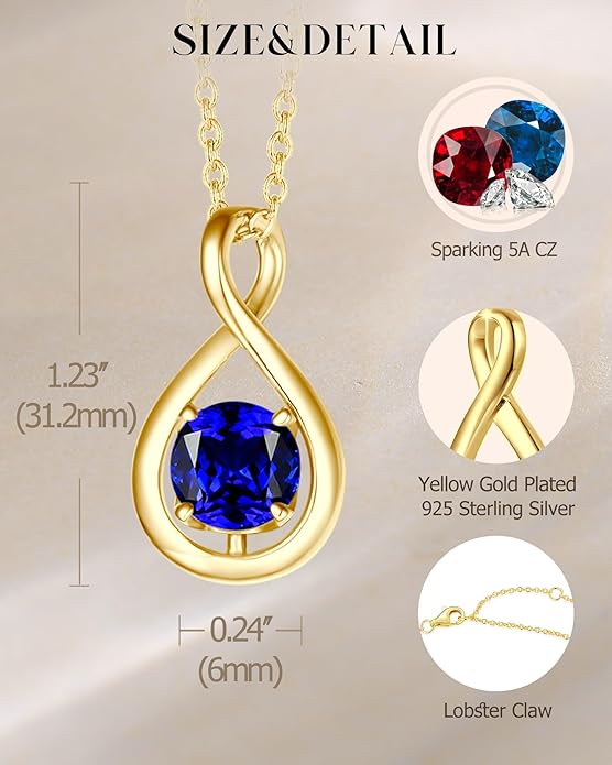 FANCIME Birthstone Necklaces for Women Fine Jewelry Sterling Silver Dainty Infinity Pendant Anniversary Birthday Christmas Gifts for Her Wife Mom Lady Daughter, Chain 16"+2" Extend