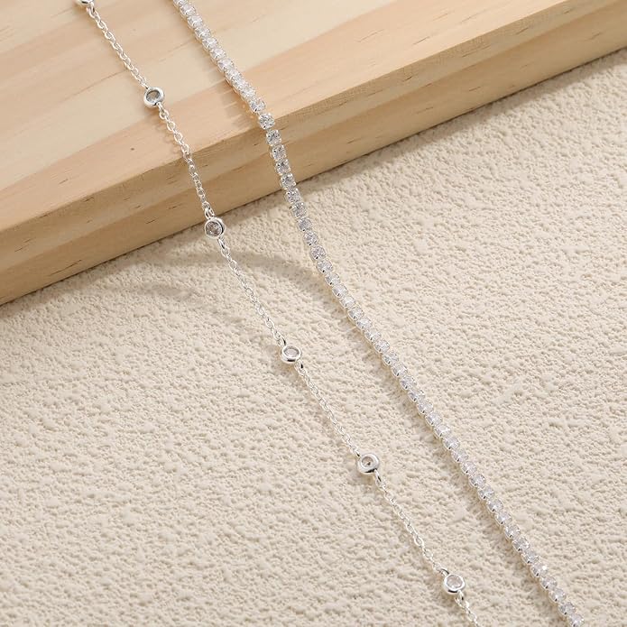 RLMOON Gold Anklets for Women CZ Ankle Bracelet 14K Gold Plated Waterproof Dainty Layered Tennis Heart Dot Chain Silver Clover Anklet Trendy Foot Jewelry