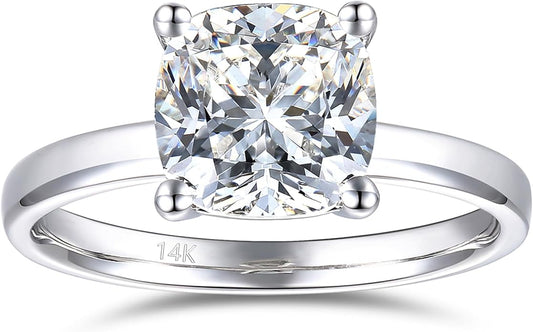 14K White Gold Engagement Rings, 14K 3 CT Cushion Cut Moissanite Rings, 14K Solitaire Moissanite Engagement Ring, 14K Gold Moissanite Ring