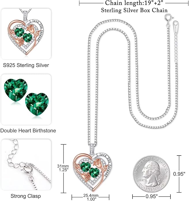 Iefil Birthstone Necklace for Women - Sterling Silver Birthstone Necklace Anniversary Birthday Gifts for Her Wife Mom Daughter