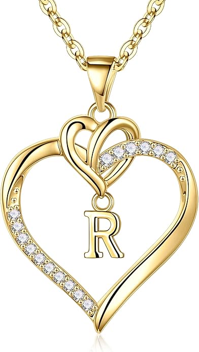 STORUP Heart Initial Necklaces for Women Girls, 14K Gold Plated Cubic Zirconia Heart Initial A-Z Pendant Necklace Dainty Heart Necklaces for Women Teen Girl Jewelry Birthday Gifts