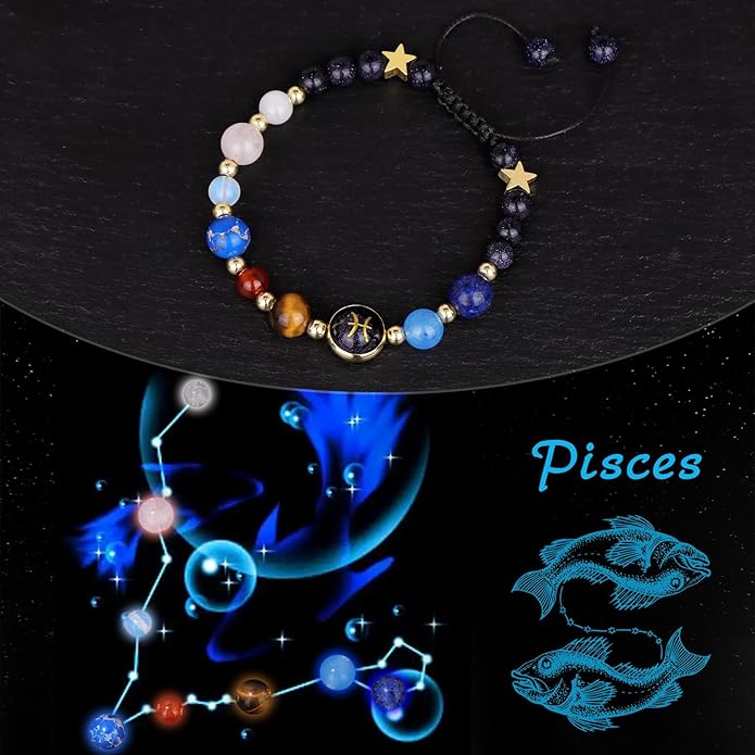 Zodiac Bracelets for Women Men,12 Constellations Healing Crystal Stone Beads Bracelet Birthday Zodiac Gifts Horoscope Spiritual Jewelry Bracelet Gifts
