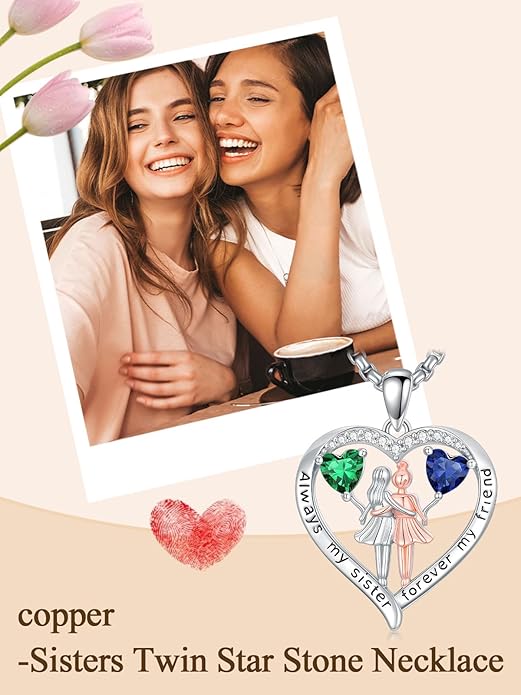 Always My Sister Forever My Friend Birthstone Pendant Necklace Women Jewelry Christmas Valentine Mothers Day Birthday Gifts for Women Sister From Sister