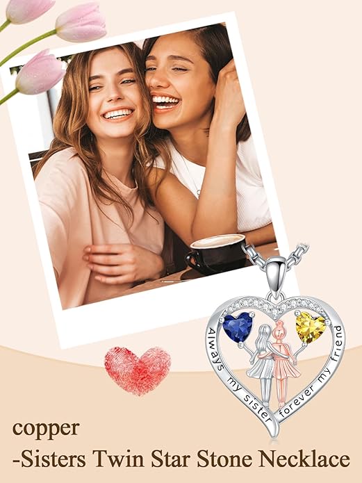 Always My Sister Forever My Friend Birthstone Pendant Necklace Women Jewelry Christmas Valentine Mothers Day Birthday Gifts for Women Sister From Sister