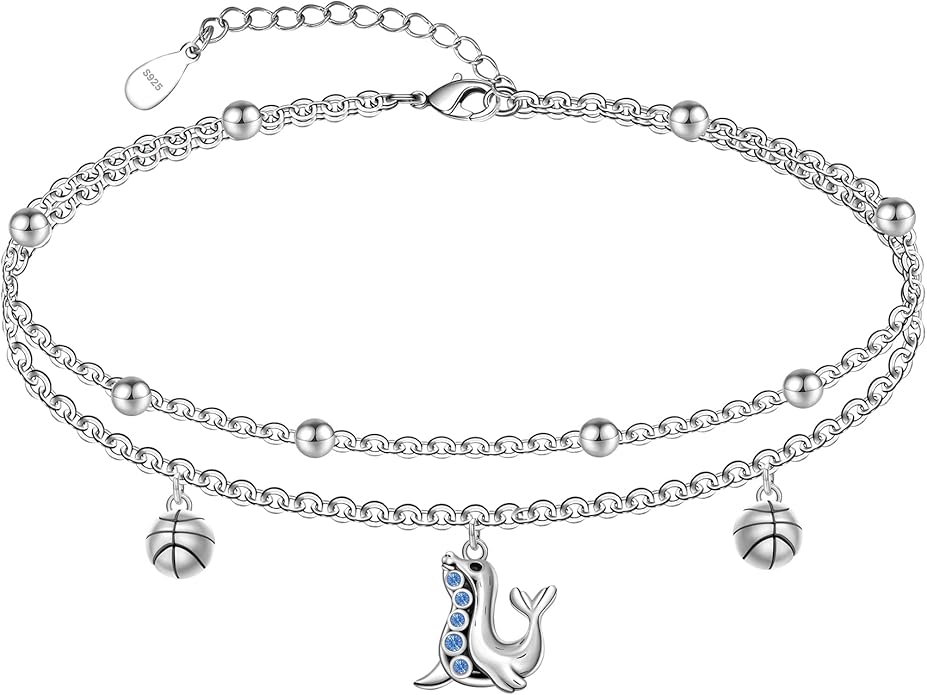 CHIC & ARTSY Womens Sterling Silver Created Opal Layered Anklet Bracelet Dainty Beaded Chain Adjustable 11" Best Friend Anklet