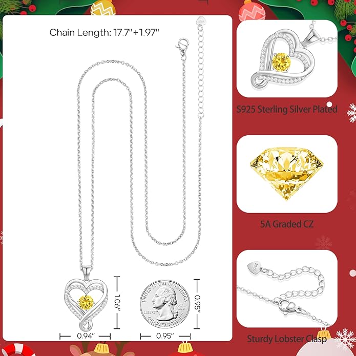 Infinity Heart Birthstone Necklace for Women Wife 18K Rose Gold Plated,Anniversary for Women Wife Her Birthday Gift for Girlfriend Mom Daughters, I Love You Women's Jewelry