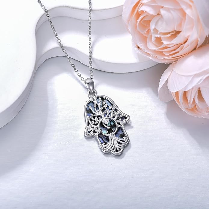 Hamsa Necklace 925 Sterling Silver Evil Eye/Lotus Flower/Star of David/Chai/Yin Yang Hamsa Hand Pendant Jewelry Hand of Fatima Gifts for Women