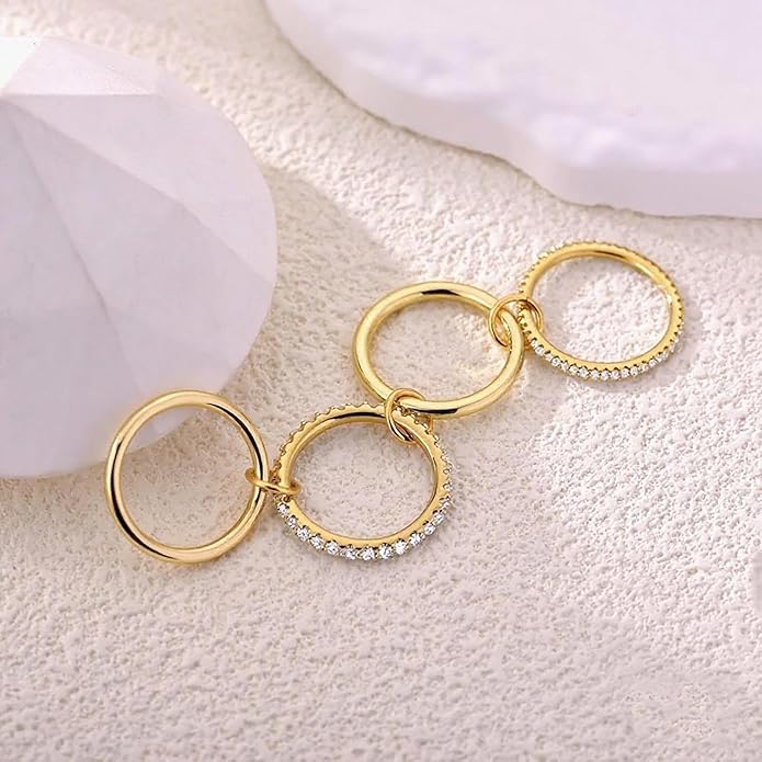 14K Gold Plated Interlocked Stackable Rings for Women Non Tarnish,Gold and Silver Cubic Zirconia Statement Rings Set,Mixed Metals Ring Two-Toned Connected Bands Stacking Jewelry