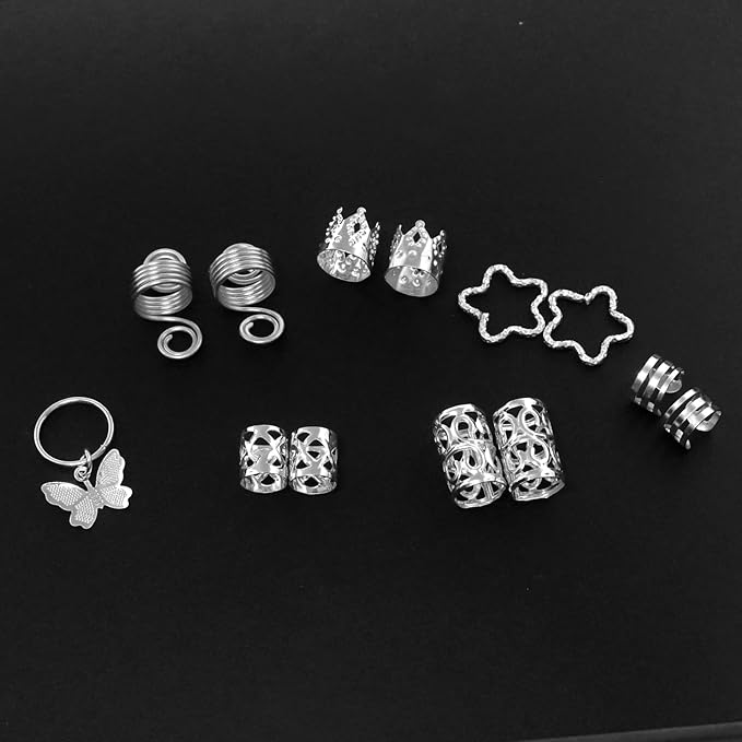 200 Pcs Hair Jewelry for Braids Accessories Loc Jewelry for Hair Dreadlock, Sliver Adjustable Cuffs Braiding Hair Rings Decoration