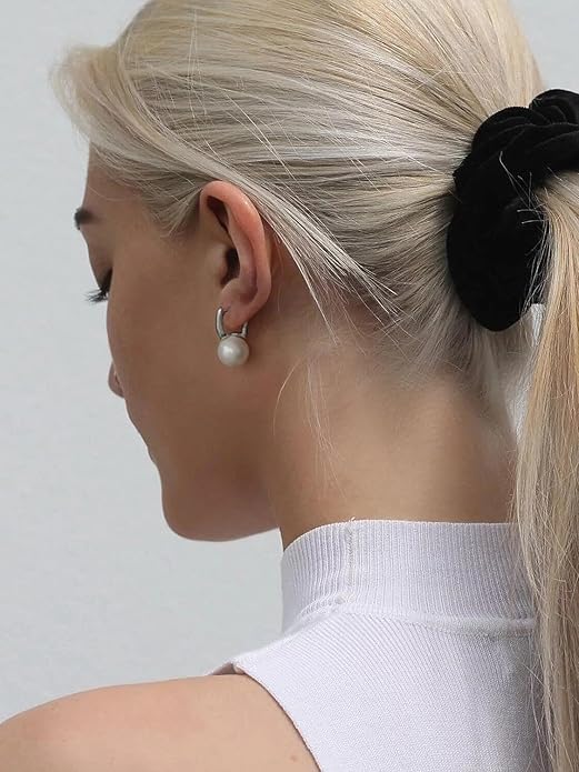 925 Sterling Silver Hoop Handpicked AAA+ Quality 7.5-8mm White Freshwater Cultured Pearl Dangle Drop Earrings Jewelry for Women