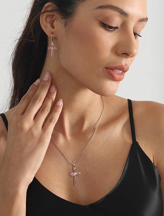 YL 925 Sterling Silver Cross Necklace for Women Halo Infinity Pendant Birthstone Jewelry for Mom