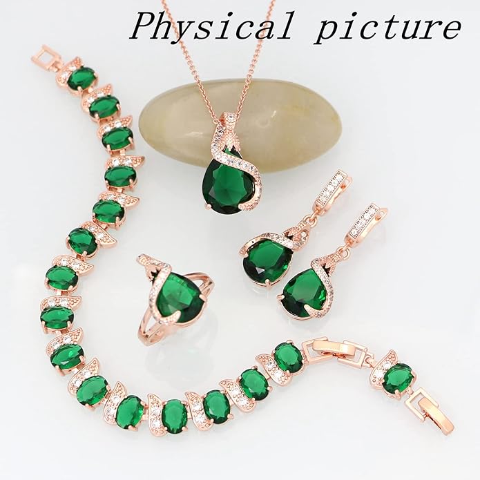 GZWHD Jewelry Set for Women Water Drop Cubic Zirconia Artificial Crystal Earrings Pendant Necklace Open Ring Tennis Bracelet Wedding Anniversary Birthday Engagement Gift for Bridesmaid Wife Girlfriend Friend