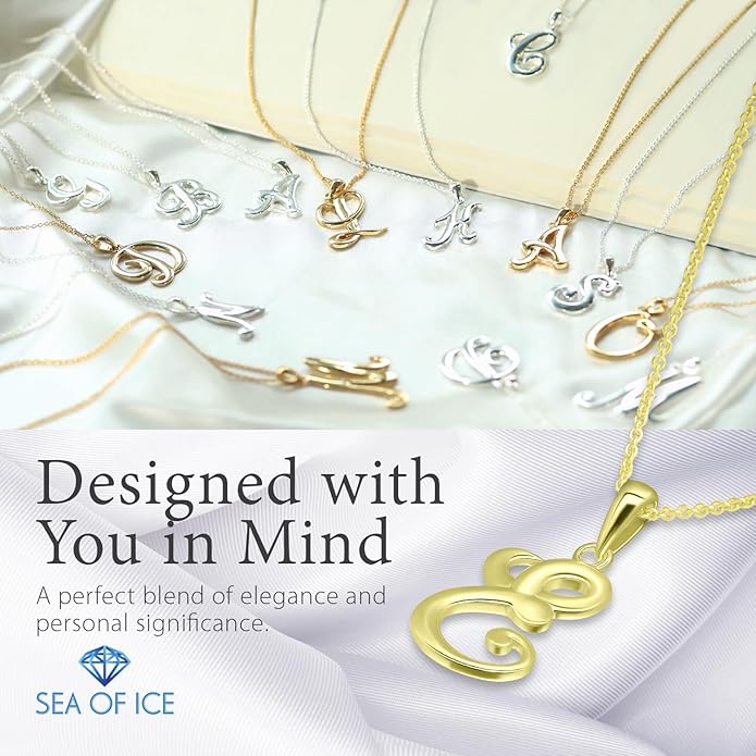 SEA OF ICE Letter Initial Necklace, Alphabet Letter Pendant Necklace, Sterling Silver, Gold, Rose Gold Necklace for Women, Elegant Initial Necklaces, Personalized Custom Women's Necklaces