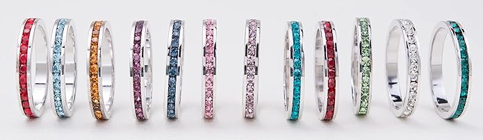 Muses Art Design Birthstone Eternity Band Ring (Channel Set/Full Round), Stackable Fashion Ring with Crystal Birthstone