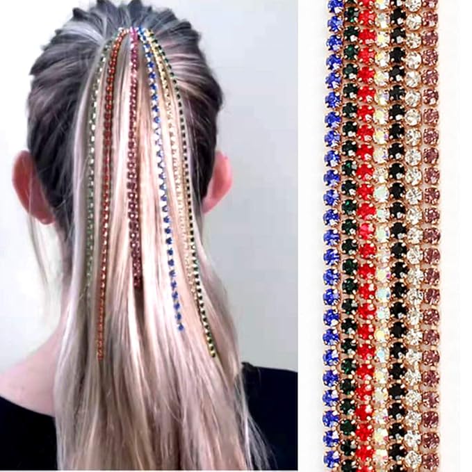 6PCS Dreadlocks Metal Tassel Ponytail Multi-Strand Hair Chain Prom Party Concave styling hair accessories hair extension chain with clip for girls and women (multicolor)
