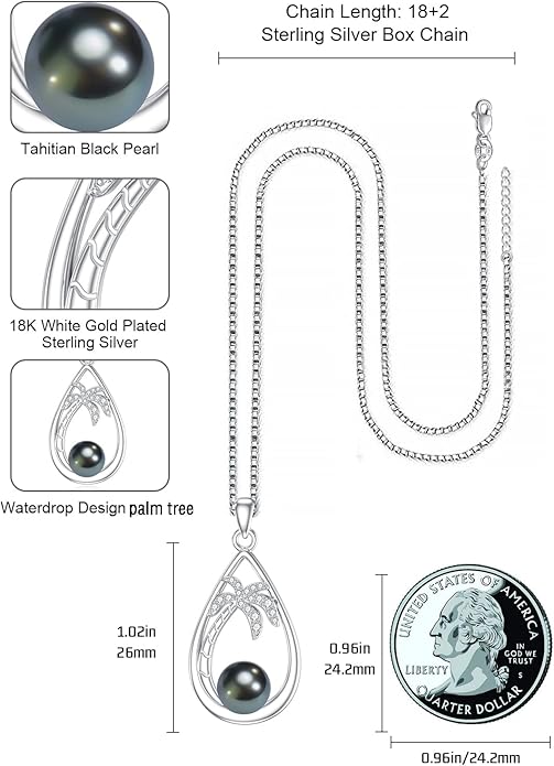 Gifts for Women Wife Mom-Tahitian Black Pearl Necklace-Wedding Birthday Anniversary Ocean Jewelry for Girlfriend Her-Mothers Day Gifts for Mom Valentines Day Christmas