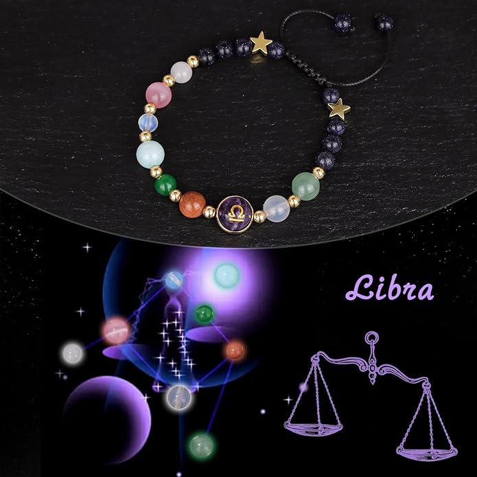 Zodiac Bracelets for Women Men,12 Constellations Healing Crystal Stone Beads Bracelet Birthday Zodiac Gifts Horoscope Spiritual Jewelry Bracelet Gifts