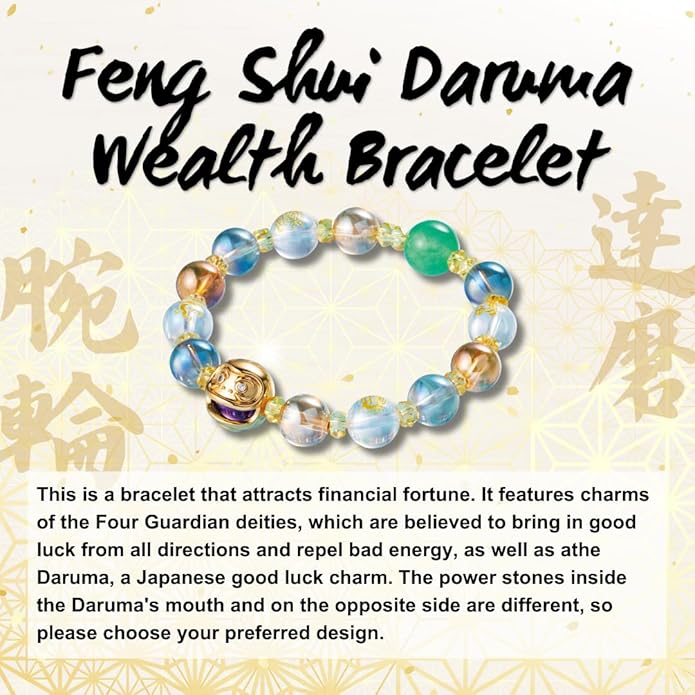 Japan money luck feng shui Daruma bracelet wealth friendship Japanese traditional lucky charm good fortune unisex 6-8 inches stretch