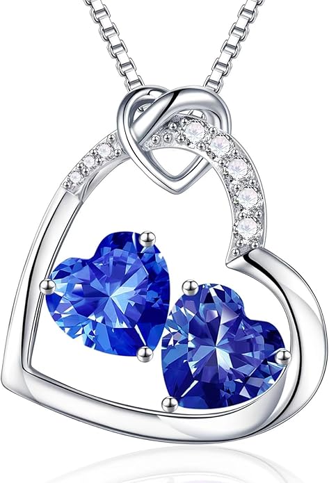 Iefil Birthstone Necklace for Women - 925 Sterling Silver Birthstone Necklace, Anniversary Birthday Gifts for Women Wife Girlfriend, Jewelry for Mom Daughter