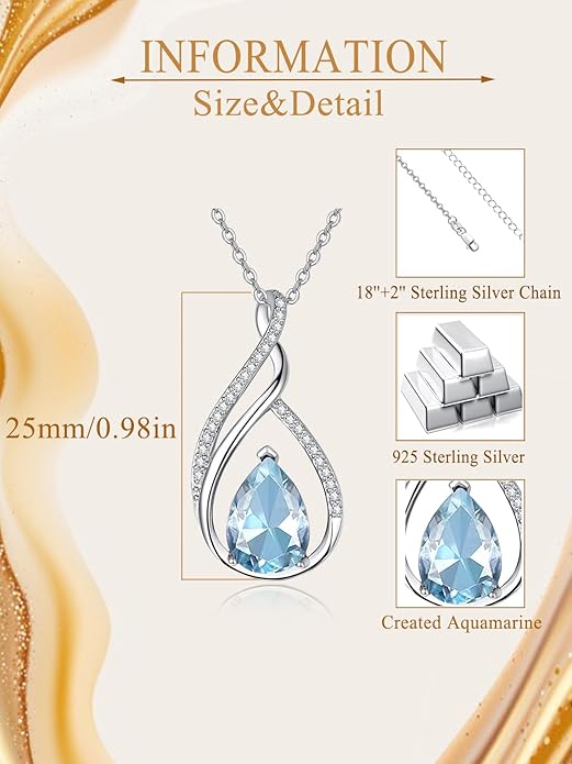 Teardrop Birthstone Necklace for Women 925 Sterling Silver Pear-Shaped Pendant Anniversary Mother's Day Birthday Jewelry Gifts for Her