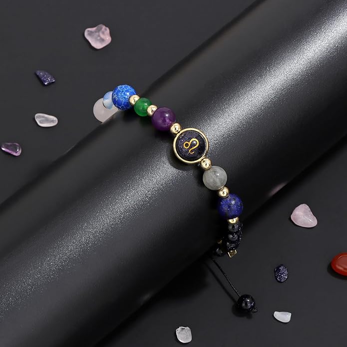 Zodiac Bracelets for Women Men,12 Constellations Healing Crystal Stone Beads Bracelet Birthday Zodiac Gifts Horoscope Spiritual Jewelry Bracelet Gifts